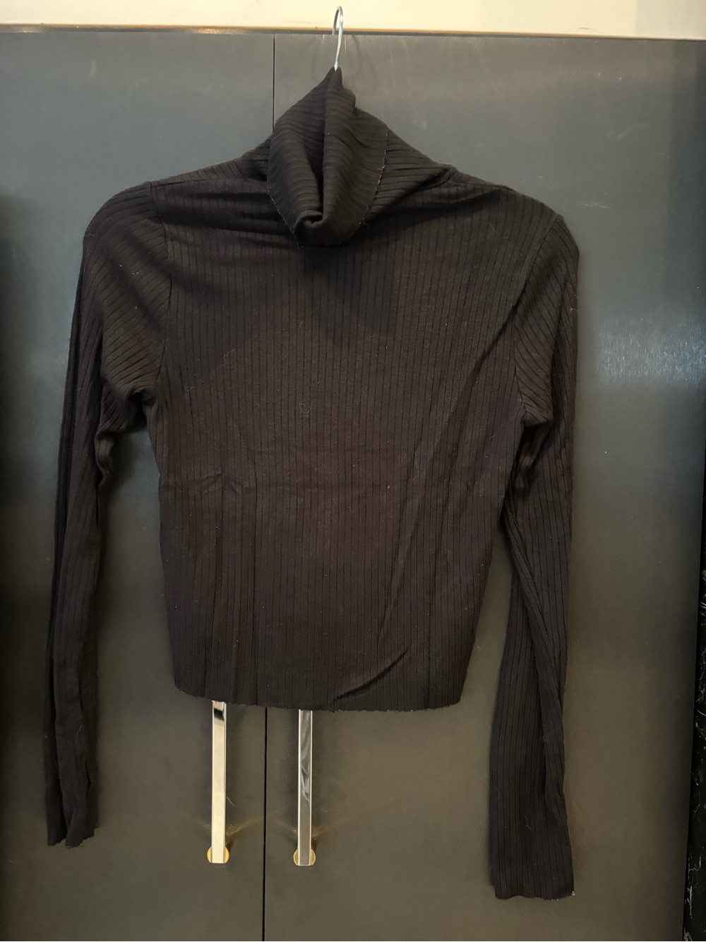 Michael Lauren Ribbed Black Turtleneck Long Sleeve Top
